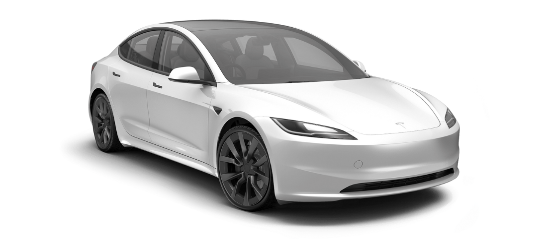 Tesla Model 3 in white.